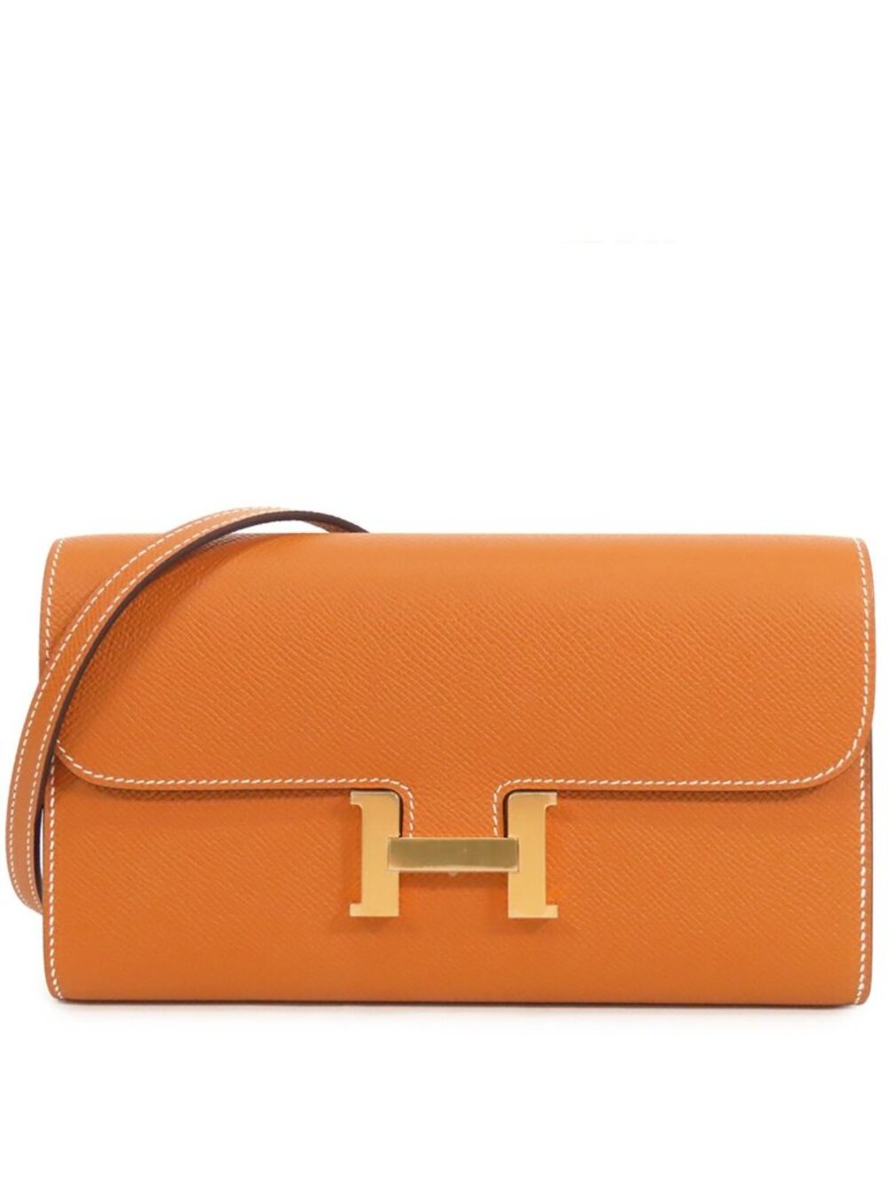 Hermes Constance Long to Go Toffee Gold Epsom Wallet Shoulder Bag